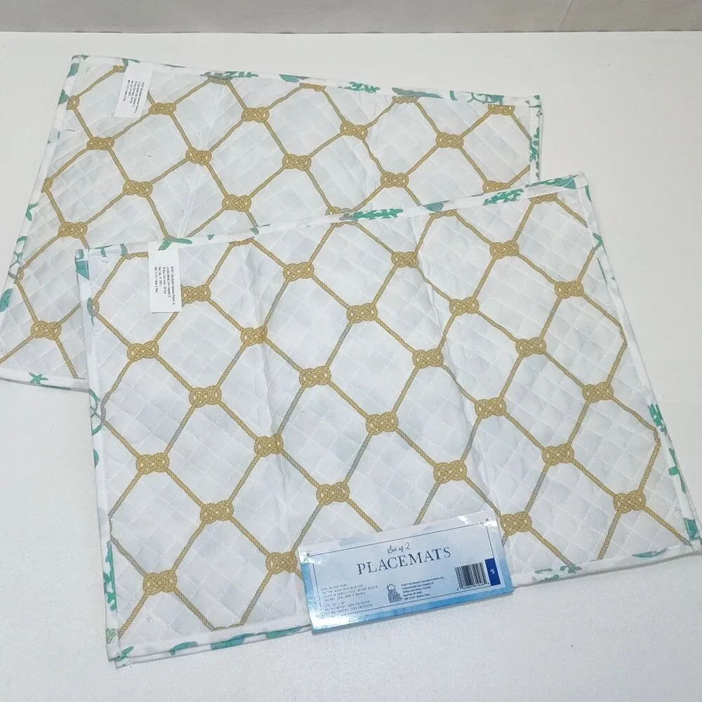 Best Brands Reversible Quilted Placemats - 4 Total Coastal Sea Shell 13